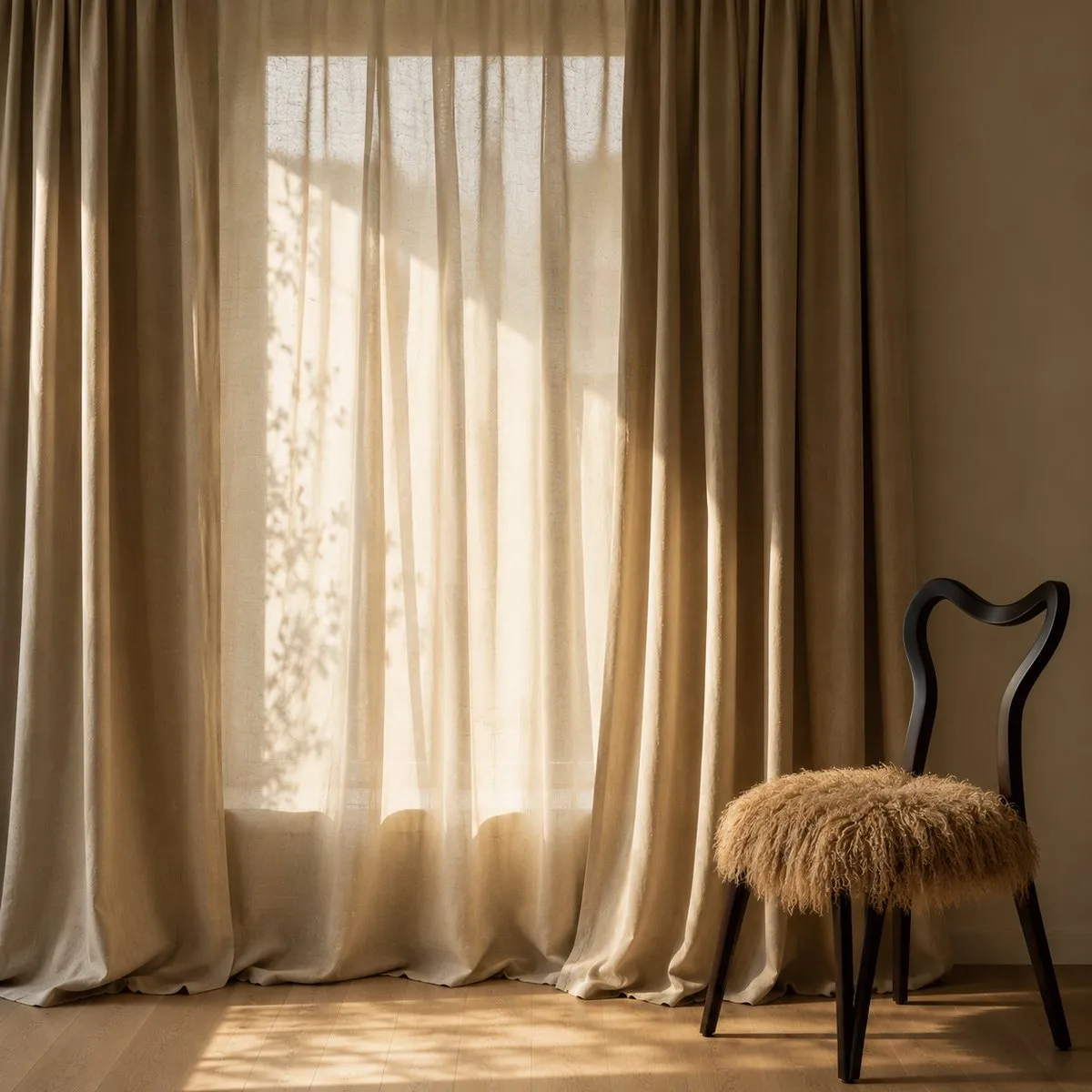 Soft natural light filtering through linen in a calm interior scheme