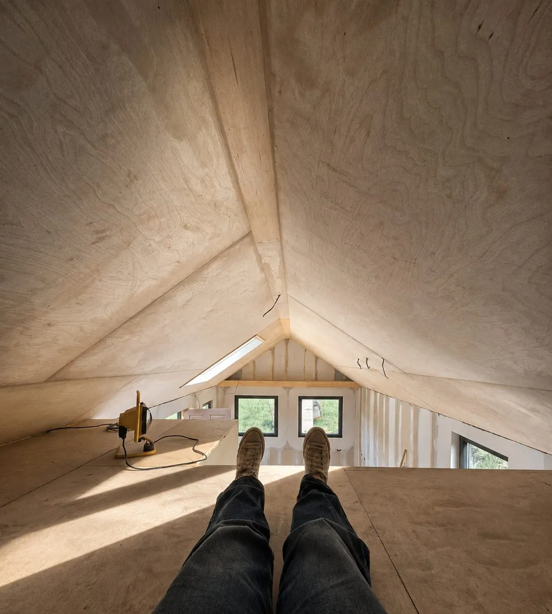 View from the loft space during the tiny house build